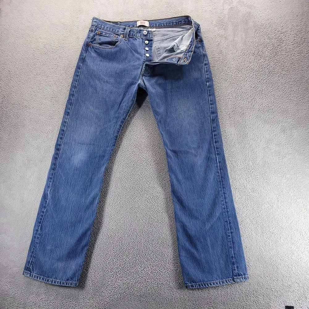 Levis 501 Jeans Mens 36x32 Blue Regular Straight Medium Wash Denim Button Fly